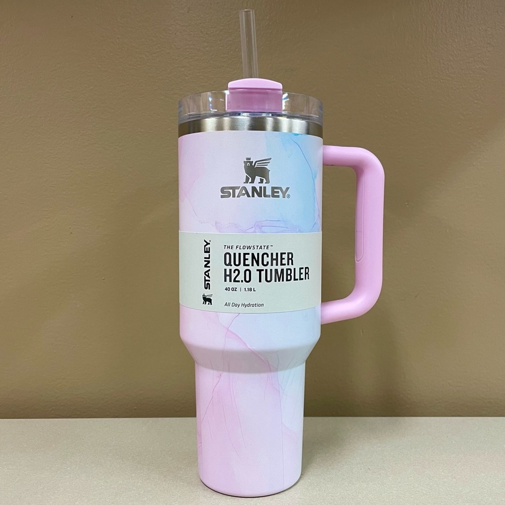 New Stanley Tumbler 40 oz H2.0 FlowState Quencher Watercolor Tulle Stainless Cup